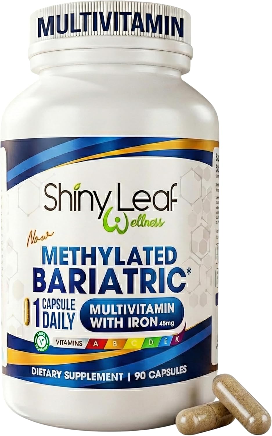 Shiny Leaf Methylated Bariatric Multivitamin with Iron 45mg – Once Daily Capsule, Made in USA, ASMBS Compliant Bariatric Vitamins for Gastric Bypass & Gastric Sleeve, for Men & Women – (90 Count)