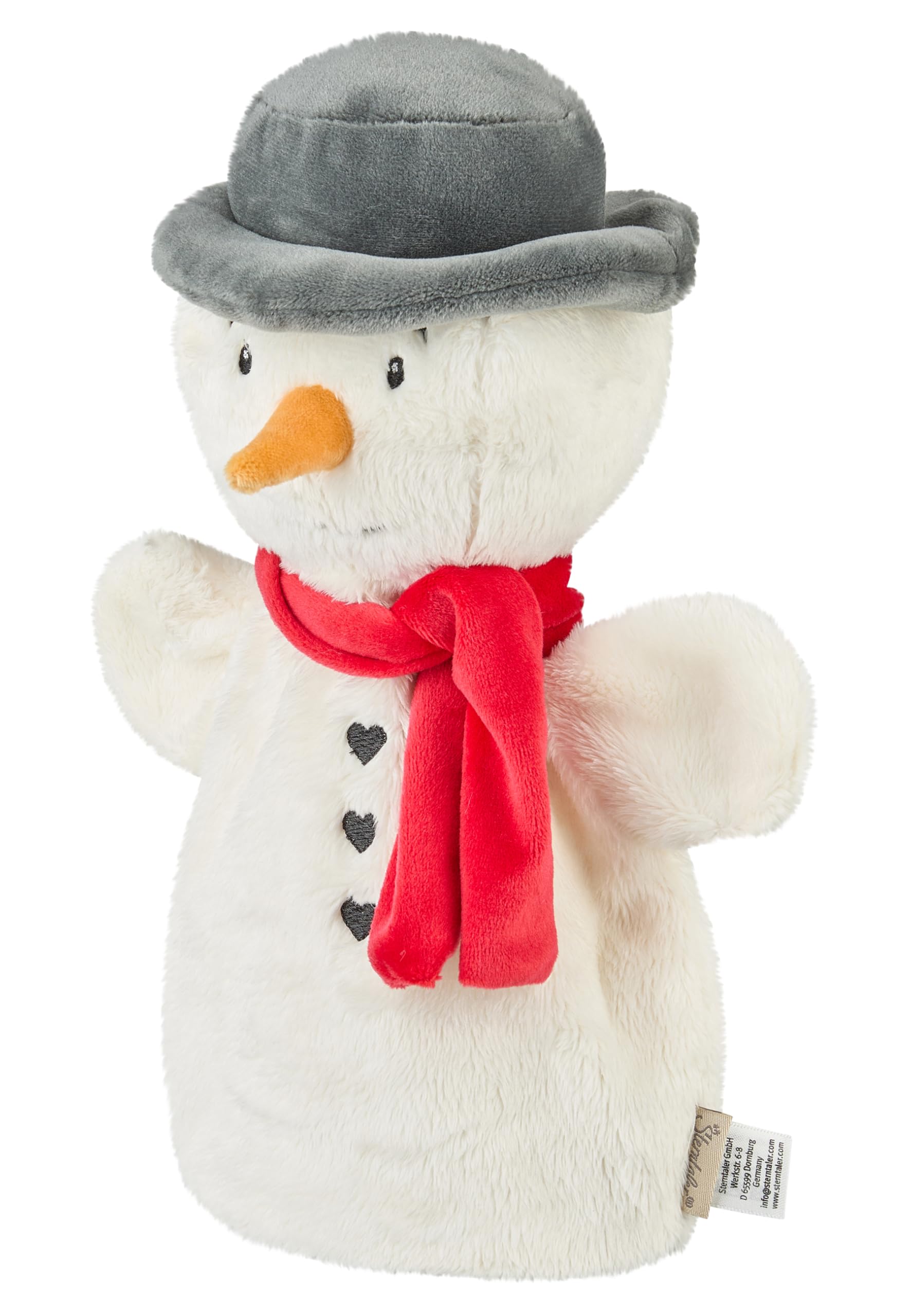 Sterntaler Snowman Hand Puppet Kids Baby Toy Soft Fluffy with Scarf and Hat Padded with Polyester Wadding 27 × 22 × 13 cm - Cream White