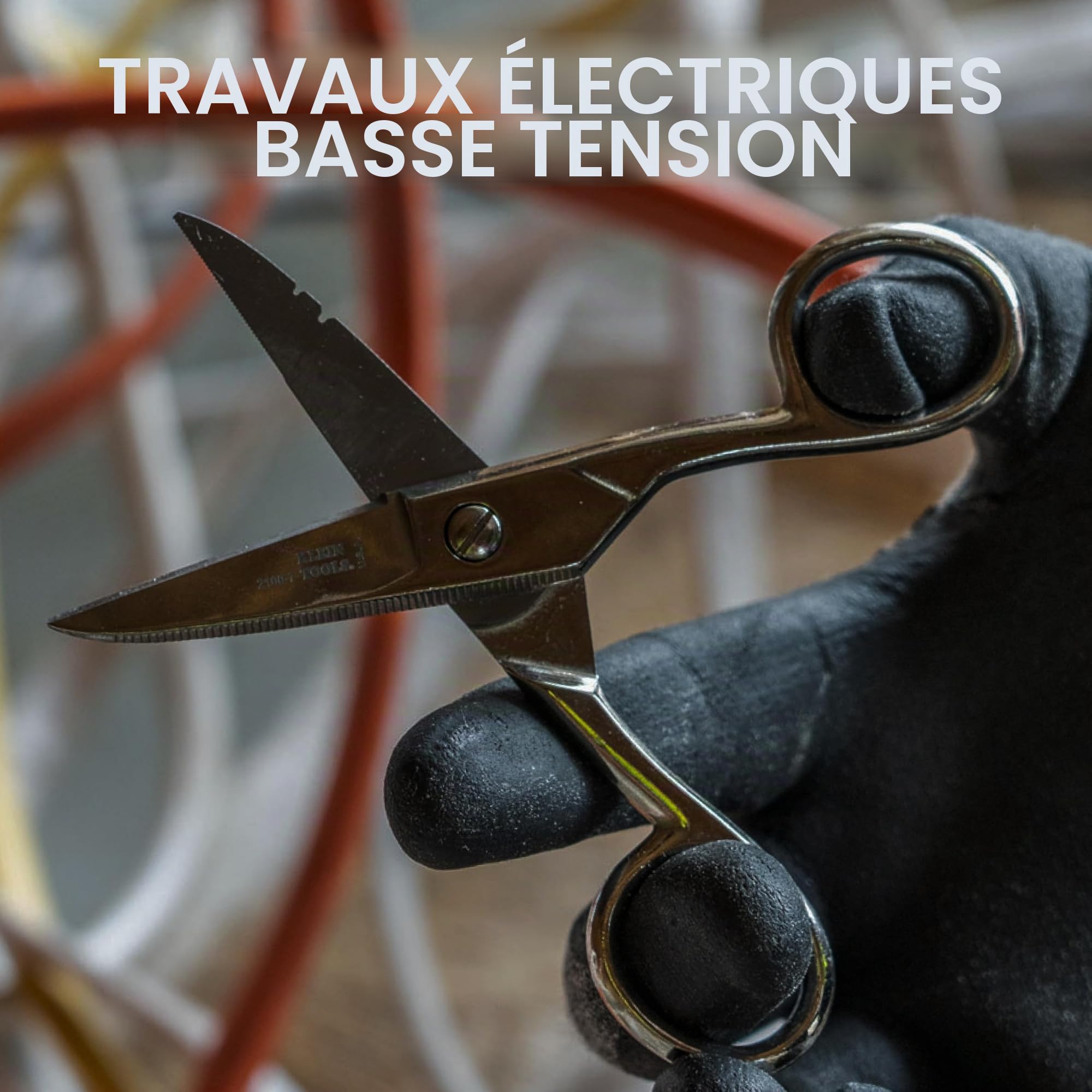 Klein Tools 2100-7 | Ciseaux d’électricien nickelés | Encoches 0,91 mm² et 0,26 mm² | Lame dentelée | Grattoir et lime | Acier anticorrosion