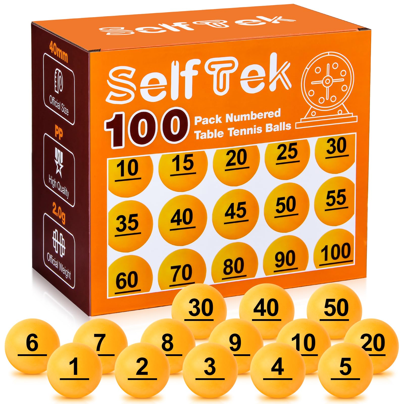 SelfTek 100pcs boules de bière de pong numérotées 40mm boules de tombola (n ° 1-100)