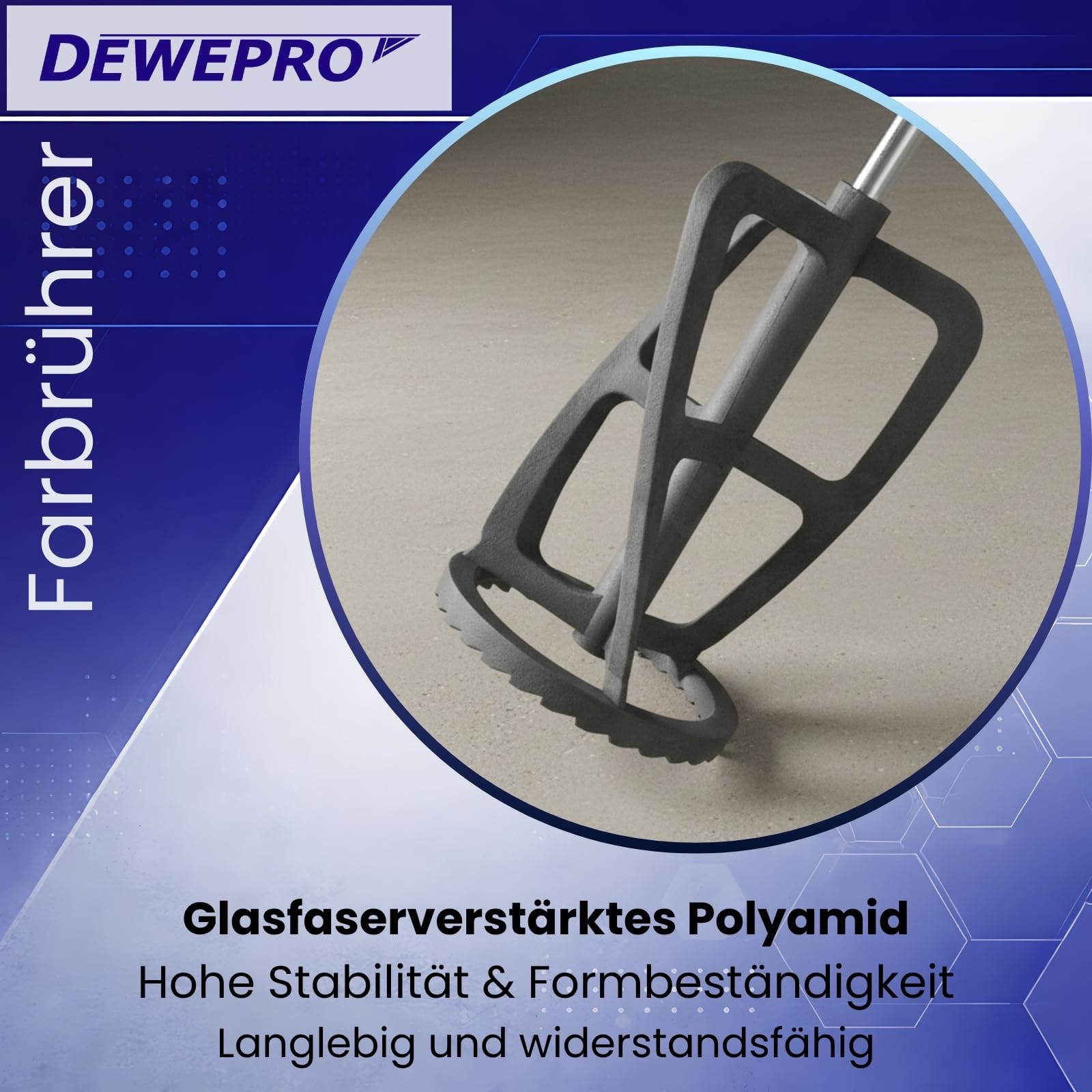 DEWEPRO® Mélangeur Universel – – Tige mélangeur polyvalente avec Tête Dentelée en Polyamide Ø125 x 600 mm - Filetée M14 Mélangeur pour Mélanger Peintures, Mortiers et Adhésifs à Grains Fins