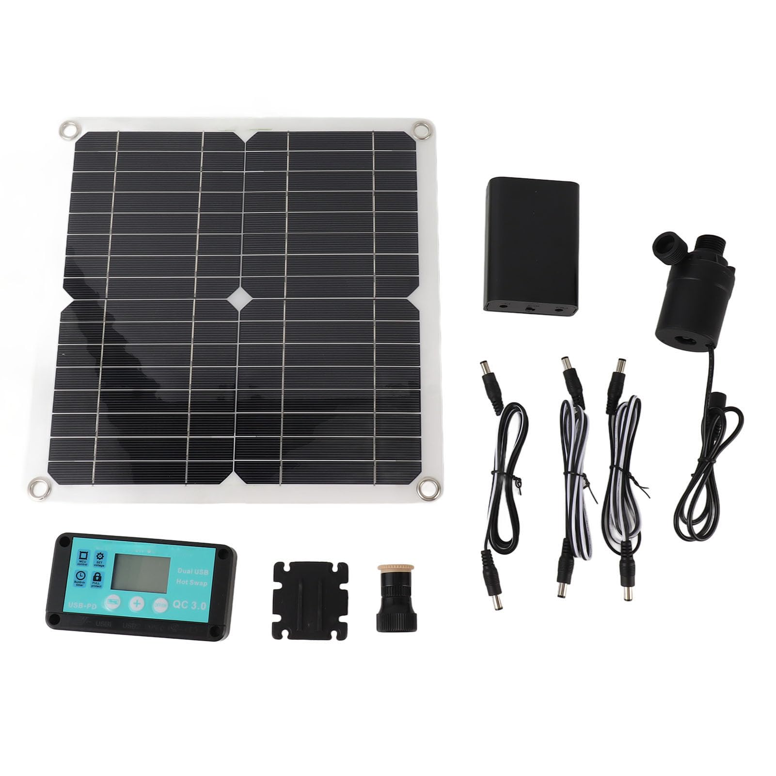 Panel Słoneczny 50 W Zestaw Pompy do Fontanny Wodnej 22 W, Zestaw Pompy Wodnej do Fontanny Słonecznej z Pojemnikiem na Baterie i Kontrolerem Czasu, Pompa Zanurzeniowa Zasilana