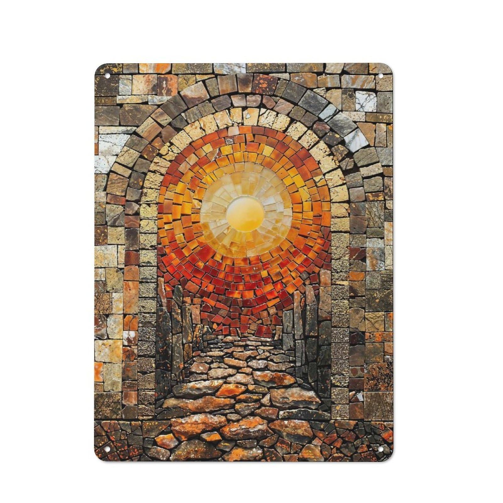 Junmoney Archway To The Sun Mosaic Retro Metal Plaque 40X30cm For Garage Or Workshop, Housewarming Wall Decor For People Furnishing Garage And Workshop