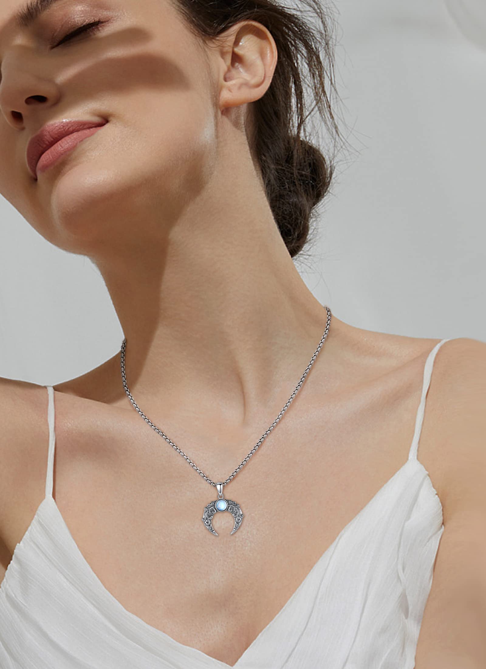 CELESTIA Naszyjnik Księżyc, damski naszyjnik z wiedźmą wisiorek księżyc z kamieniem księżycowym srebro 925 biżuteria Wicca prezent pogańska duchowa wiedźma prezent dla kobiety