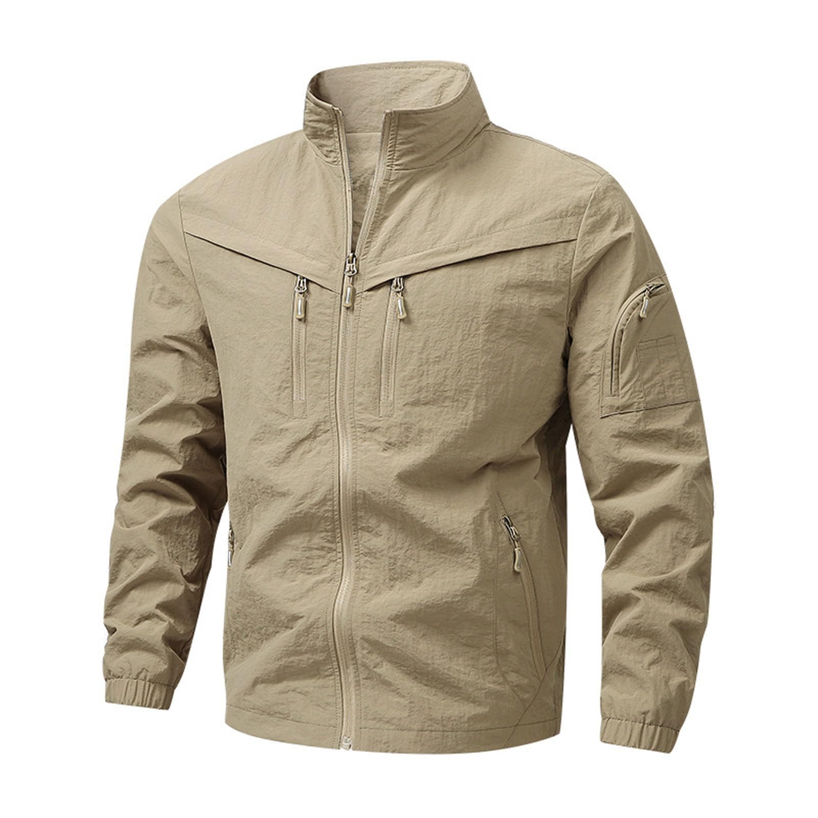 Generisch Giacca bomber da uomo con colletto alto, antivento, impermeabile, giacca da trekking leggera, giacca funzionale da montagna