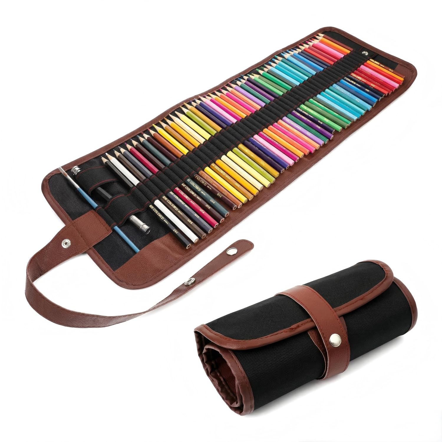 JXAurix Canvas Pencil Wrap Case,72 Holes Folding Portable Pencil Storage Bag Roll-Up Pencil Case Painting Storage Bag Multi-Purpose Canvas Pencil Roll for Artist, School, Office
