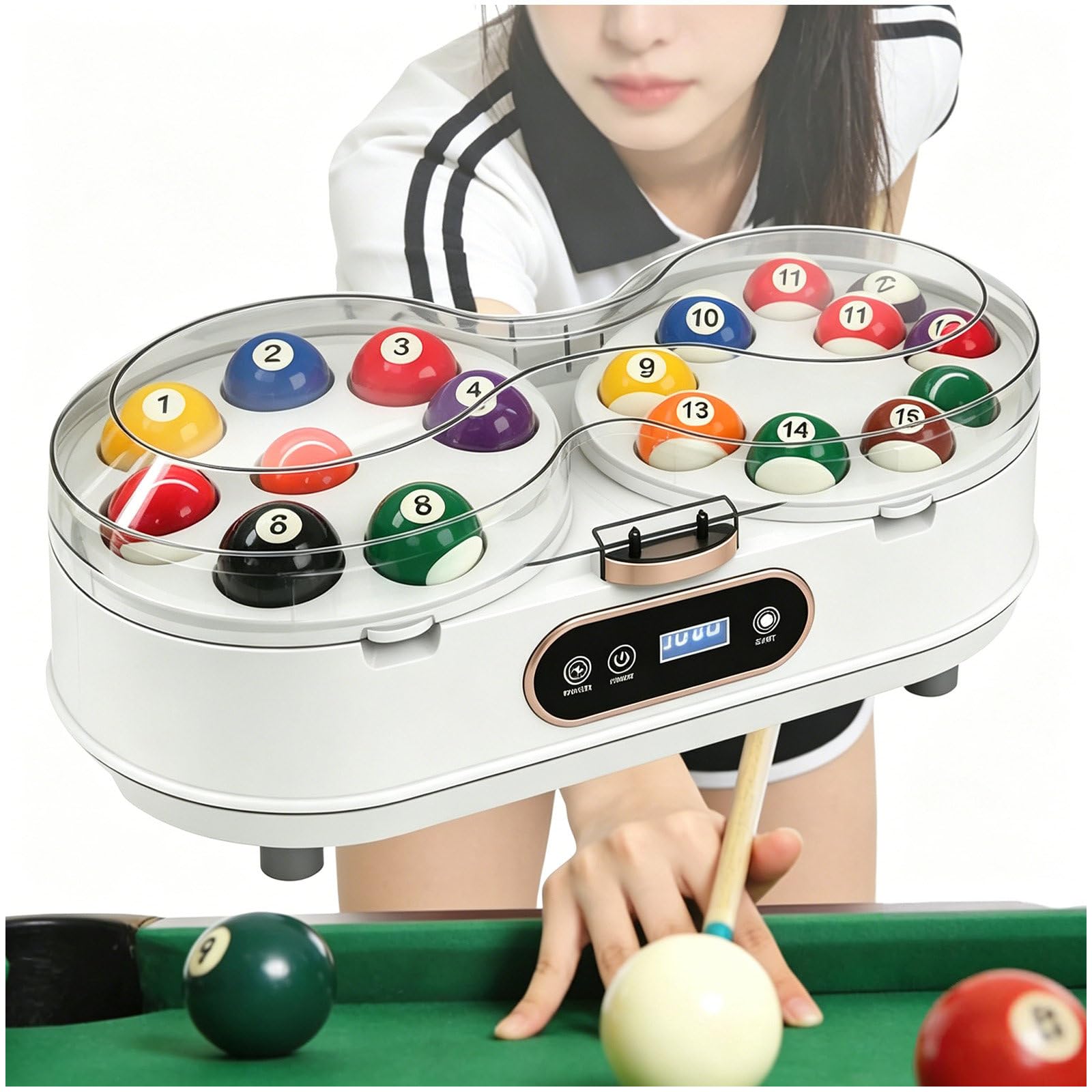 ZEEKYFOR Automatic Pool Ball Cleaner, Electric Billiard Ball Polishing Machine with LCD Display, for Home and Commercial Use White-57.2mm/2.25"