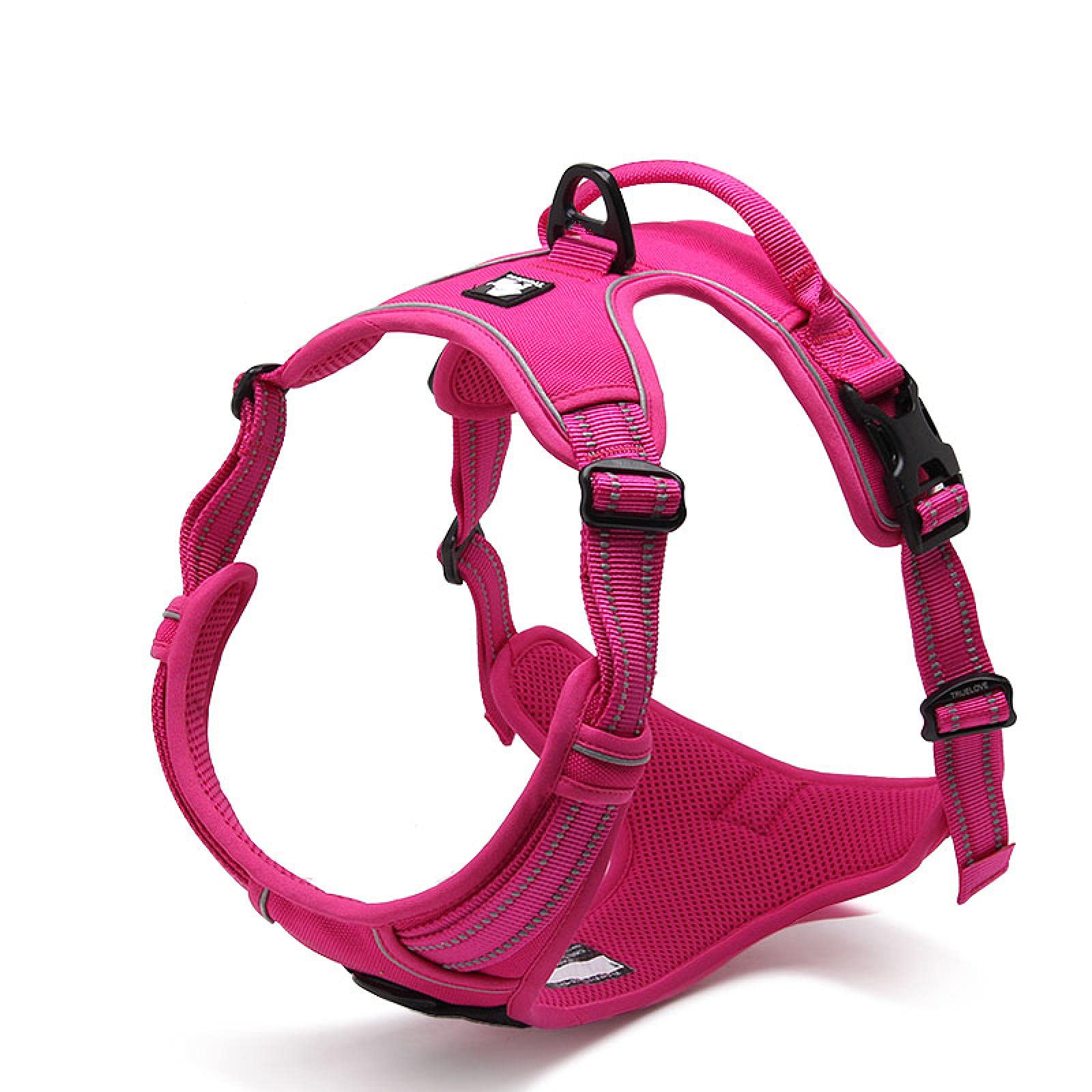 Arnés reflectante de nailon grande para perro para todo tipo de clima, relleno de seguridad ajustable para perro con correa de coche M fucsia