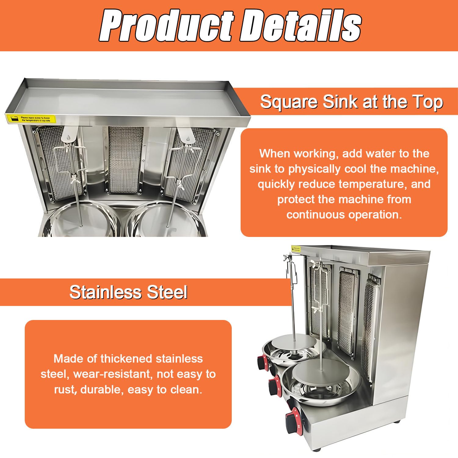 Máquina casera para shawarma de Pollo, asador Comercial de Pollo Turco para Doner, asador Vertical de propano de mostrador con 3 quemadores para Cocina casera, Restaurante y Fiestas.