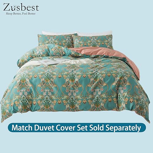 Miniatura 6 de Zusbest Juego de sábanas de tamaño matrimonial, sábanas florales vintage desgastadas, de algodón percal, elegante, verde azulado, azul, naranja,