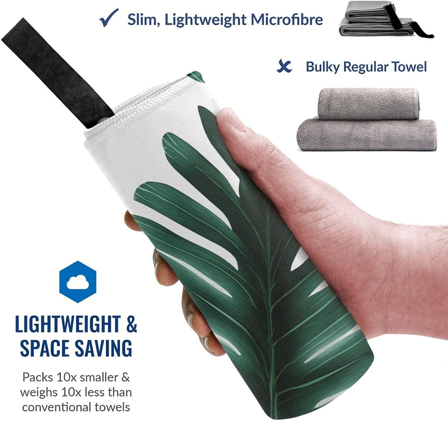 KHiry Microfiber Towel Beach Towels Cute Green Palm Leaves Quick Dry Towel Soft Lightweight Travel Towels Absorbent Large Easy Pack Travel Things Beach Blanket for Gym Sports Swimming