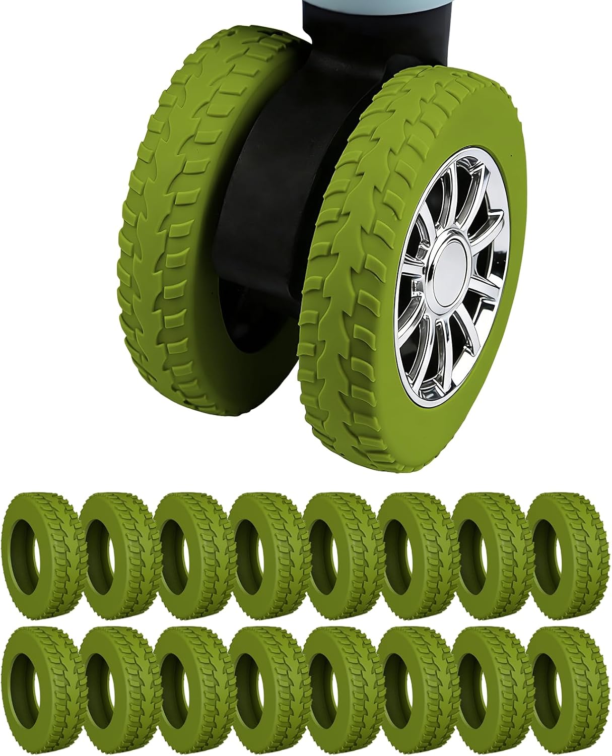 16Pcs Silicone Luggage Wheel Covers for 2-2.4" Spinner Wheels,Avocado green