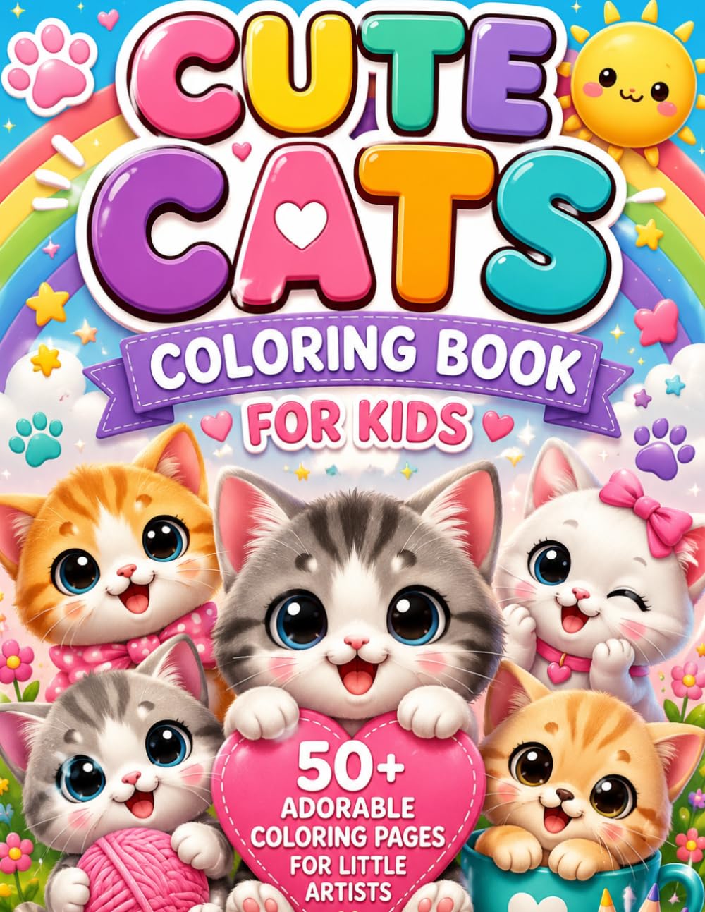 Cute Cats Coloring Book for Kids: 50+ Adorable Coloring Pages for Little Artists