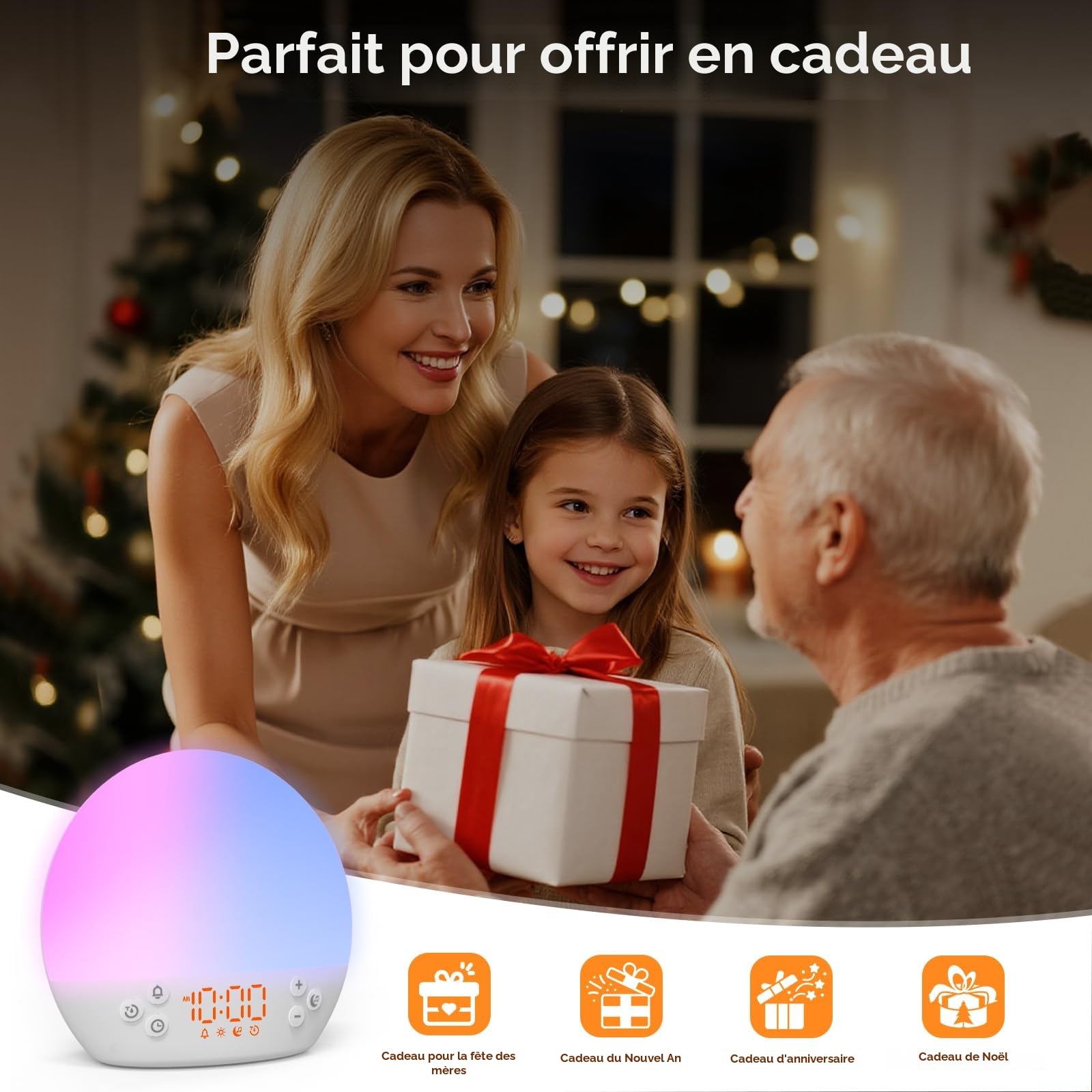 KEPLUG Réveil Lumineux Simulateur d'aube, Eveil Lumière Reveil Matin avec Snooze/Minuteur, Machine Bruit Blanc avec 30 Sons Apaisants, Réveil Lumière Veilleuse Lampe de Chevet pour Enfant/Adulte