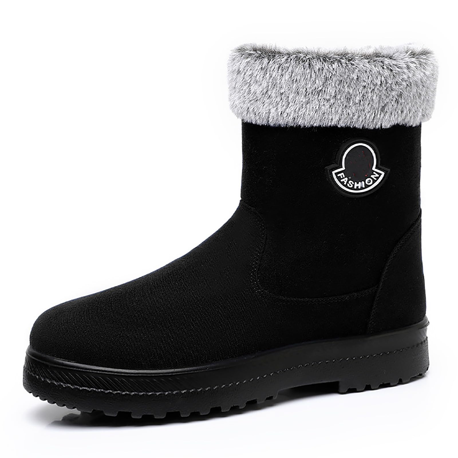 Womens Water Proof Fur-Lined Platform Wide Width Snow Boots Winter Side Zipper Winter Outdoor Comfortable Warm Non-Slip Ankle