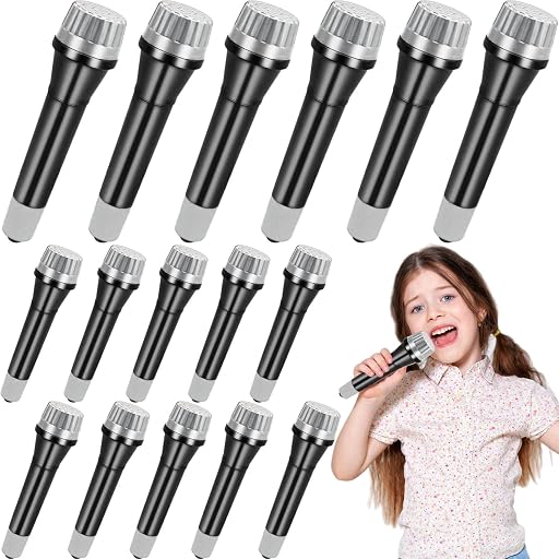 16 Pack Fake Toy Microphones Set,Plastic Microphone Prop,Play Microphone for Kids,Pretend Microphone for Karaoke Stage Costume Role Birthday Party Favors,5.7 Inches Tall