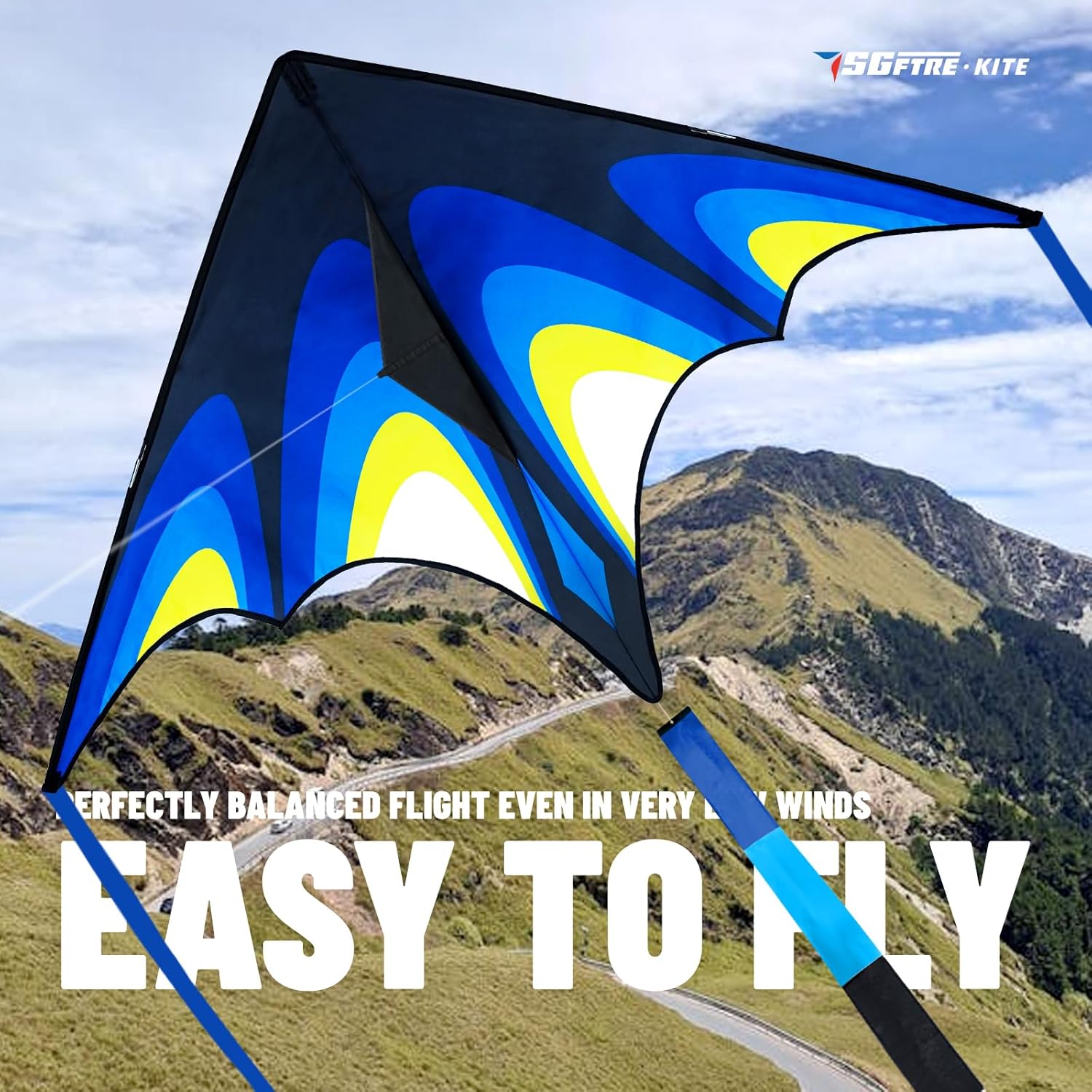 SGftre Delta Kite Easy to Fly,Single Line String with Tail for Beach Flying Kites for Kids and Adults Kites Outdoor Trip Park Family Game