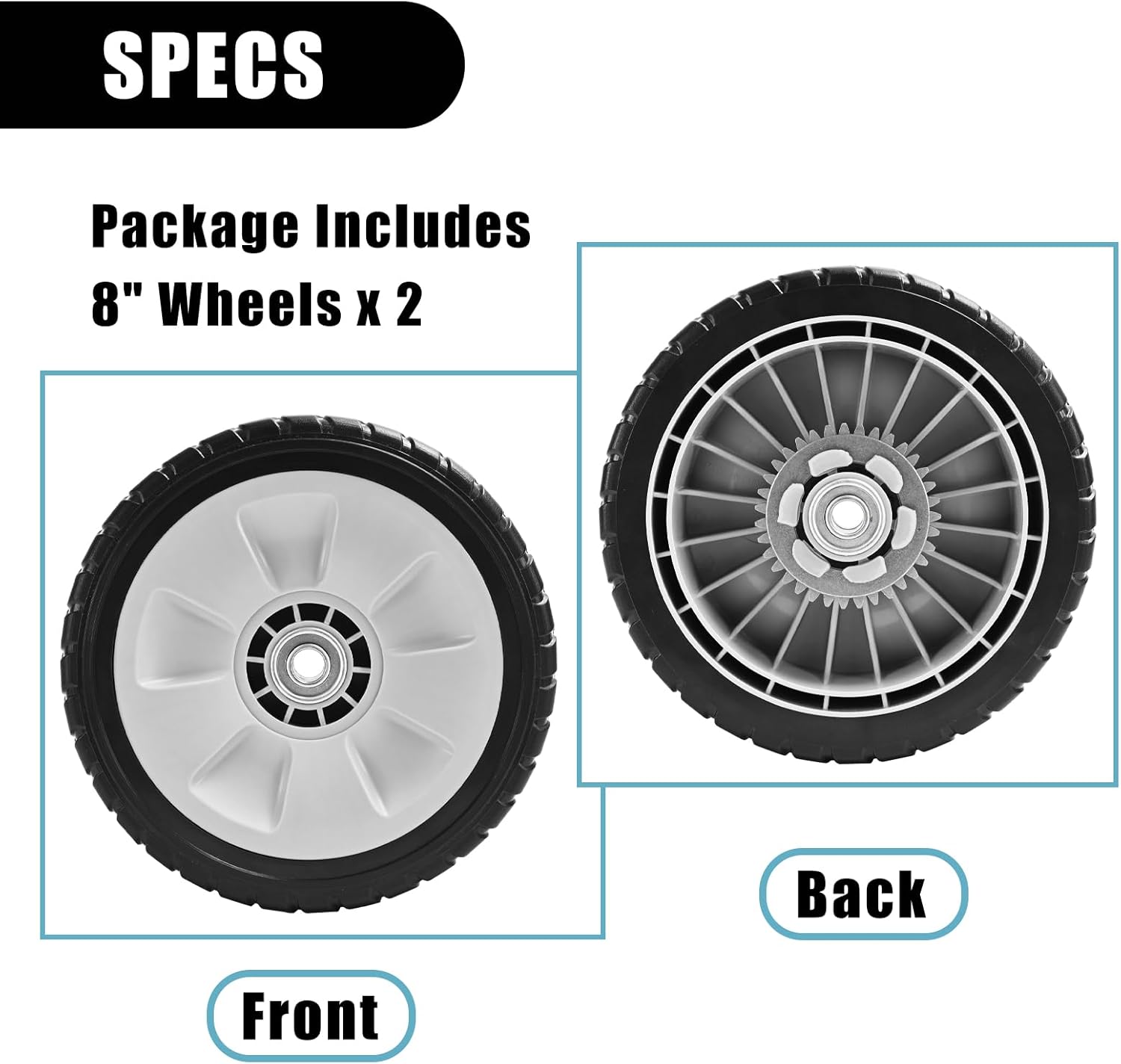 HRR216 Lawn Mower Rear Drive Wheel for 42710-VE2-M02ZE 42710-VE2-M00ZE 42710-VE2-M01ZE 42710-VG3-B00, 8" Wheel Assebmly Compatible with HRR216 HRS216 HRT216 Walk Behind Lawn Mower (Set of 2)