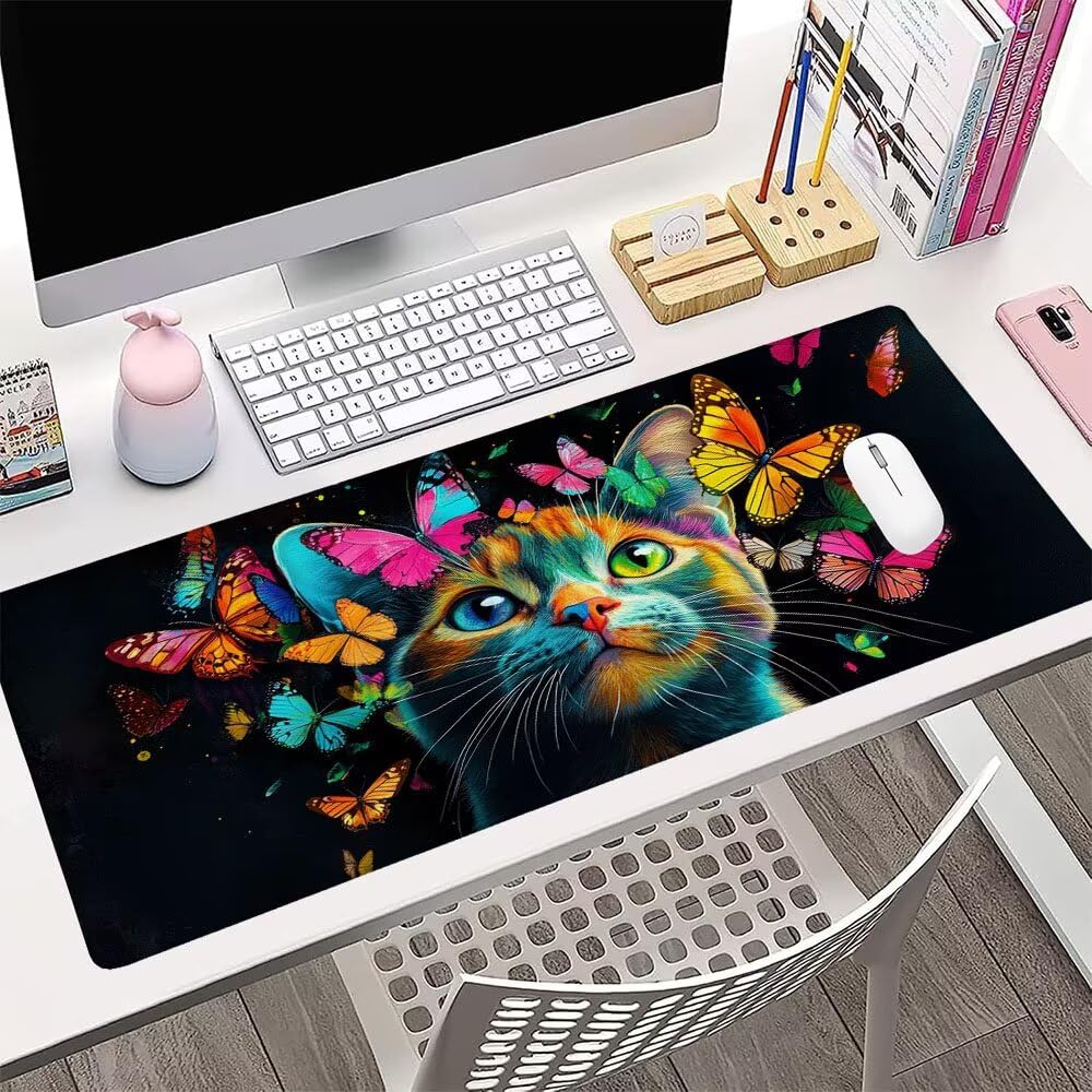 Alfombrilla de Mouse para Juegos, Nero, XXL, Antideslizante, Impermeable, Diseño de Gatto, Extendido, Grande, 1200x600x3mm, para PC, Laptop, Ufficio, Famiglia d-419