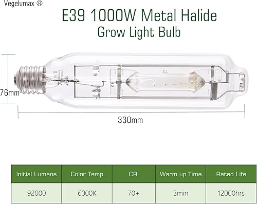 Miniatura 3 de MH 1000 W Haluro de metal de un solo extremo HID lámpara de crecimiento de alto PAR Espectros azules y violetas mejorados para horticultura