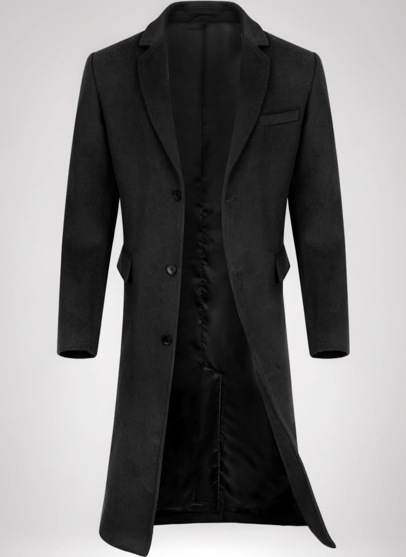 Mens Winter Coat Slim Fit Wool Overcoat Knee-Length Elegant Trench Coat Business Peacoat