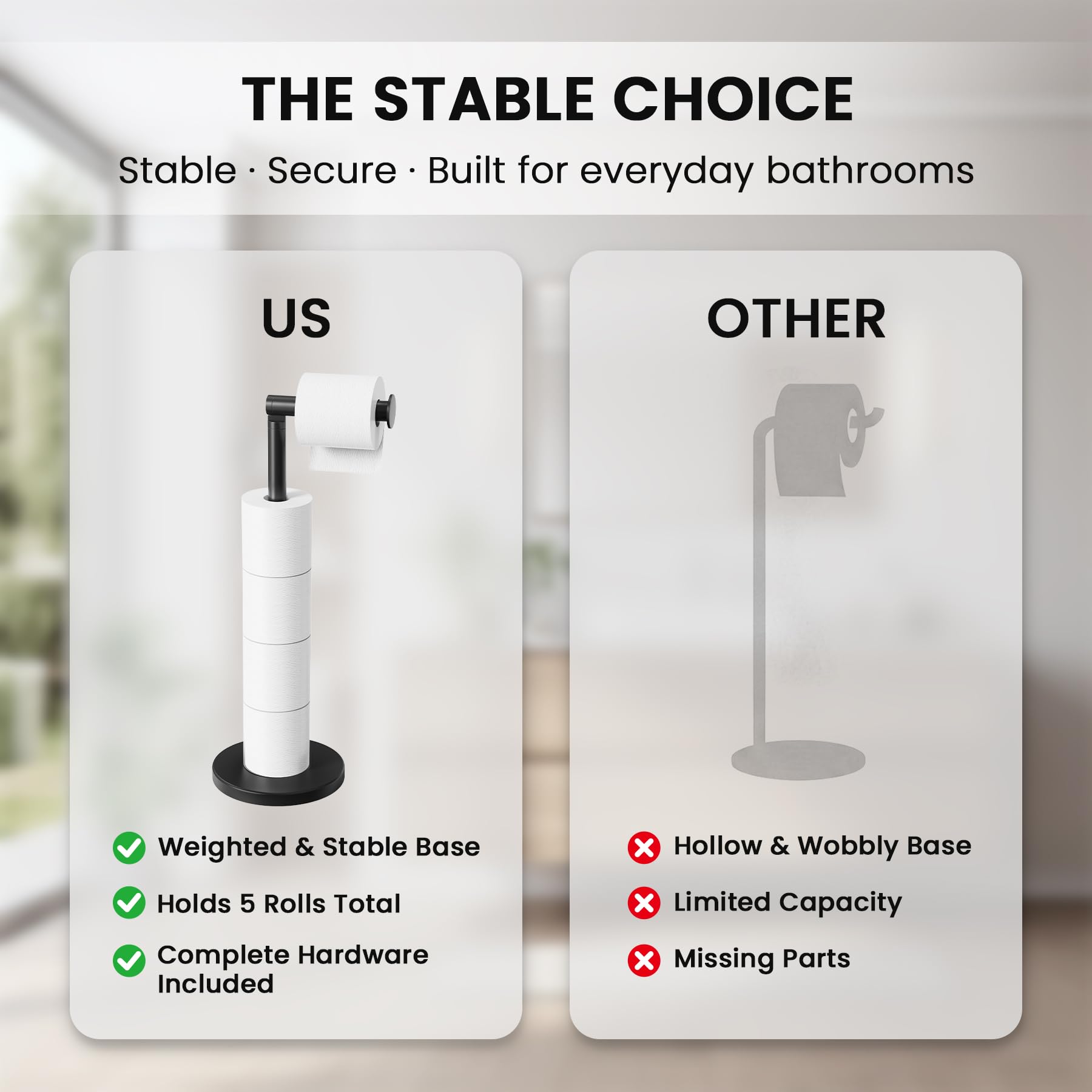 Cesun Free Standing Toilet Paper Holder Stand with Weighted Base, Black — Amazon image 7