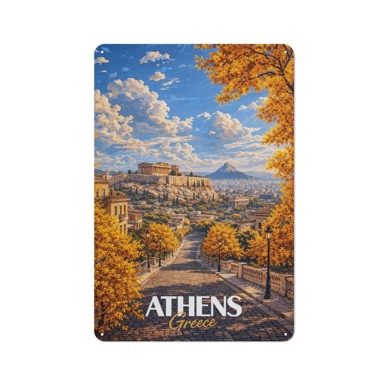 Junmoney Style-14 Vintage Athens, Greece Golden Garden Room Metal Sign 30X20cm, Porch Wall Decor For Conservatory, Home Bar Or Utility Room