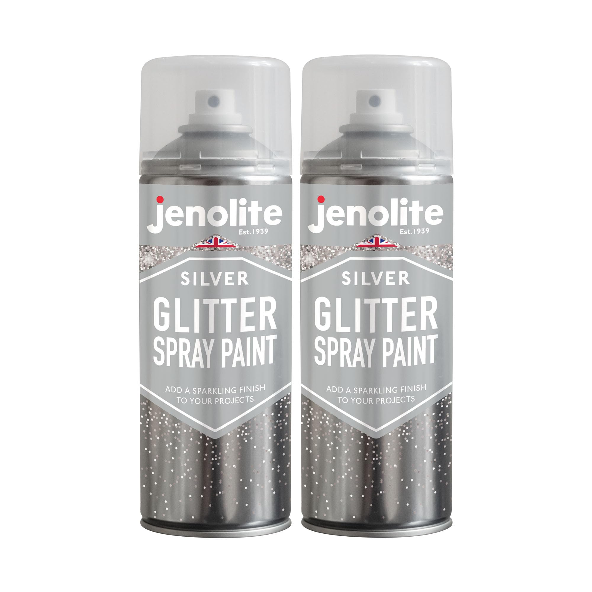 Jenolite Silver Glitter Glitter Spray Paint | Spray In Clear Sealant | 2X400ml | Clear Lacquer With Fine Sparkle | Multi-Surface | Ideal For Picture Frames, Mirrors, Ornaments & Crafting