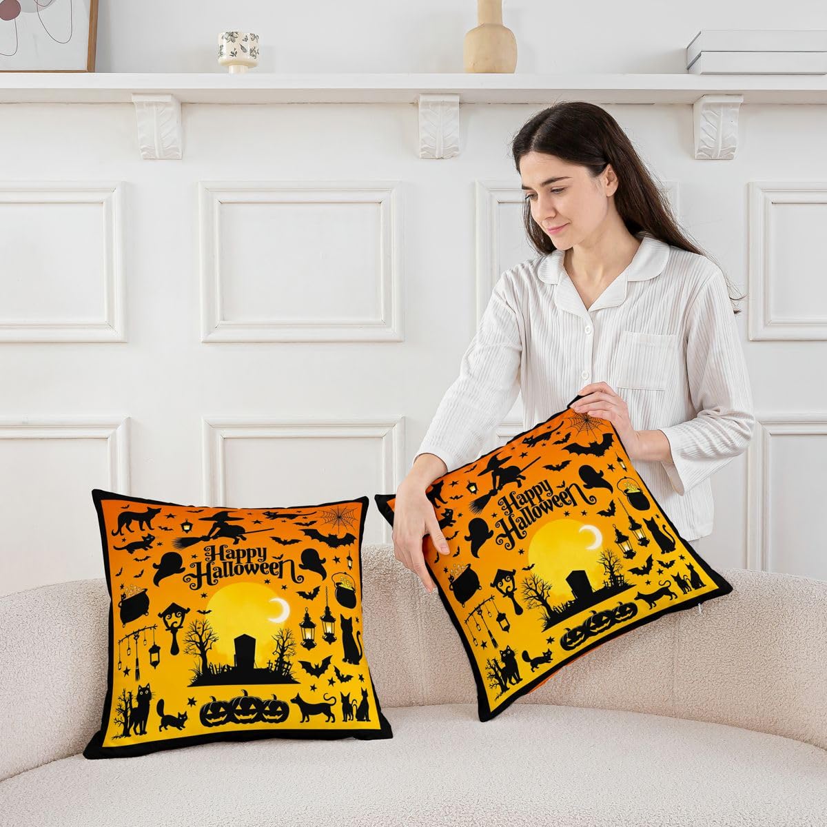 Homewish Happy Halloween Confezione da 4 federe per cuscino 45,7 x 45,7 cm