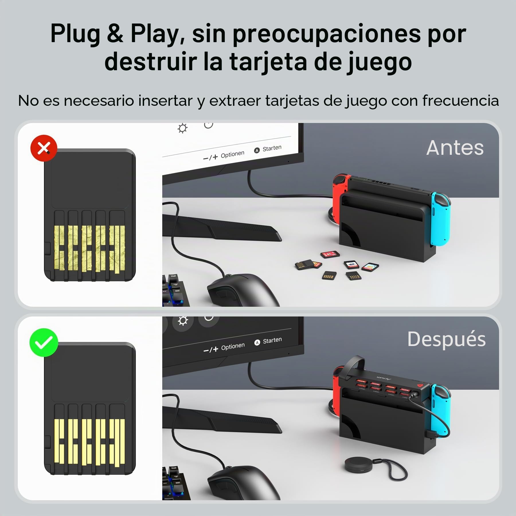 Alxum Switch Lector de Tarjetas de Juego con Mando a Distancia, 8 en 1 Multi Game Card Holder Compatible para Nintendo con 4 Gaming Cards Switcher y 4 para Almacenamiento de Tarjetas