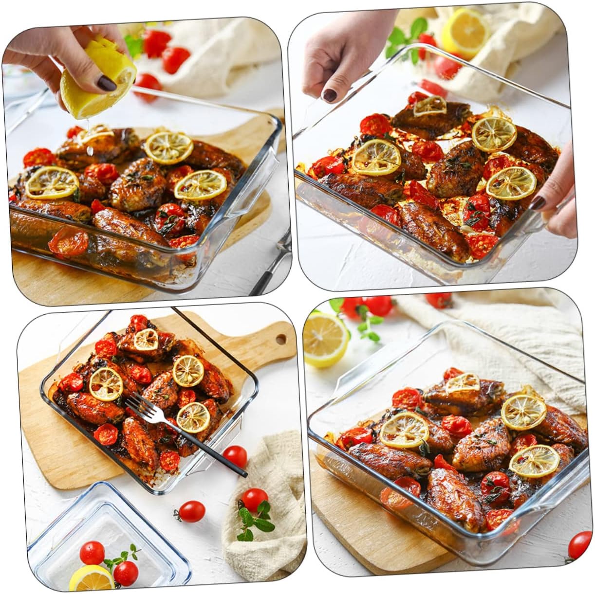 Mikinona 8 Inch Square Pizza Baking Pan Anti-slip Heat Resistant Glass Steak Baking Tray