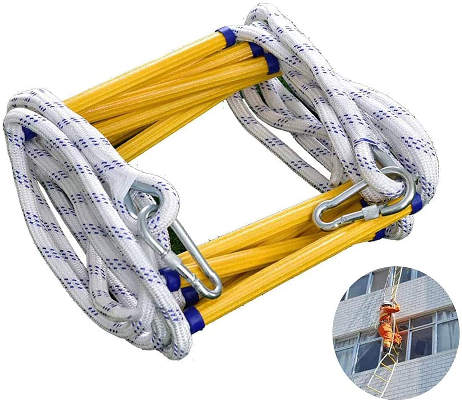 RajoNN Feuerleiter, Fluchtleiter, tragbare Notleiter, langlebige Feuerleiter, Not-Feuerleiter mit Hakenkarabiner für Not-Feuerleiter (1 m/3,2 Fuß) (Größe: 10 m/32,8 Fuß)