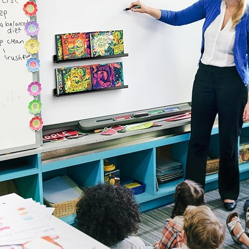 Miniatura 53 de NiHome Paquete de 2 estantes magnéticos de acrílico de 17 pulgadas para pizarra blanca, pantalla de imágenes grandes, elegantes estantes para Negro