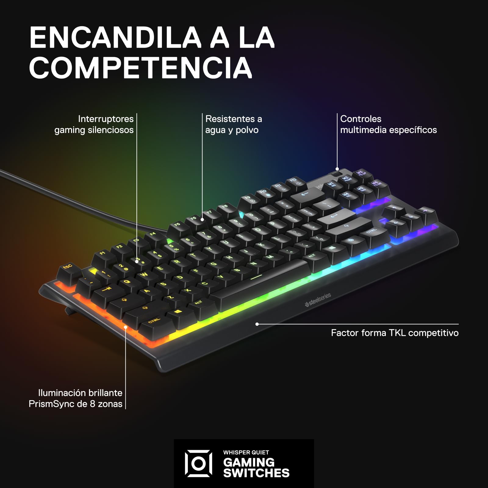 SteelSeries Apex 3 TKL - Teclado Gaming - Factor forma compacto TKL de esports - Iluminación RGB de 8 zonas - Teclado inglesa (QWERTY)