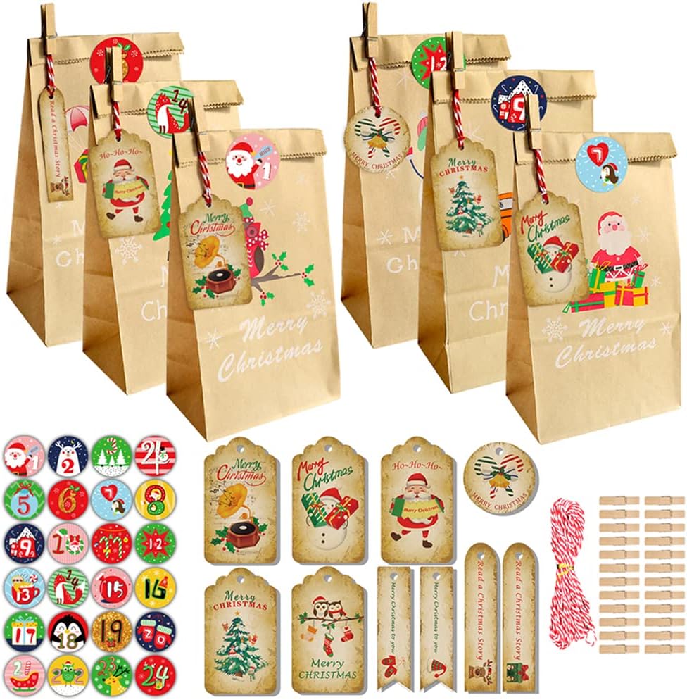 Adventskalender Zum Selber Befüllen - 24 Bedruckte Papiertüten Mit Zahlenaufkleber