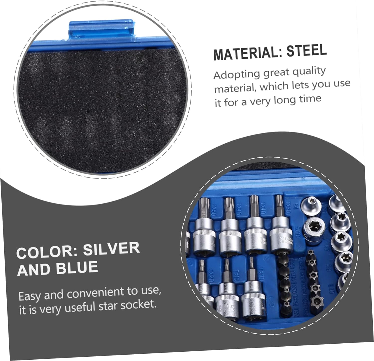 Artibetter 34pcs Star Bit and Male Female E Type Socket Set Steel Handheld Socket Tools with Polished Resistant Surface for Automotive Repair and Maintenance