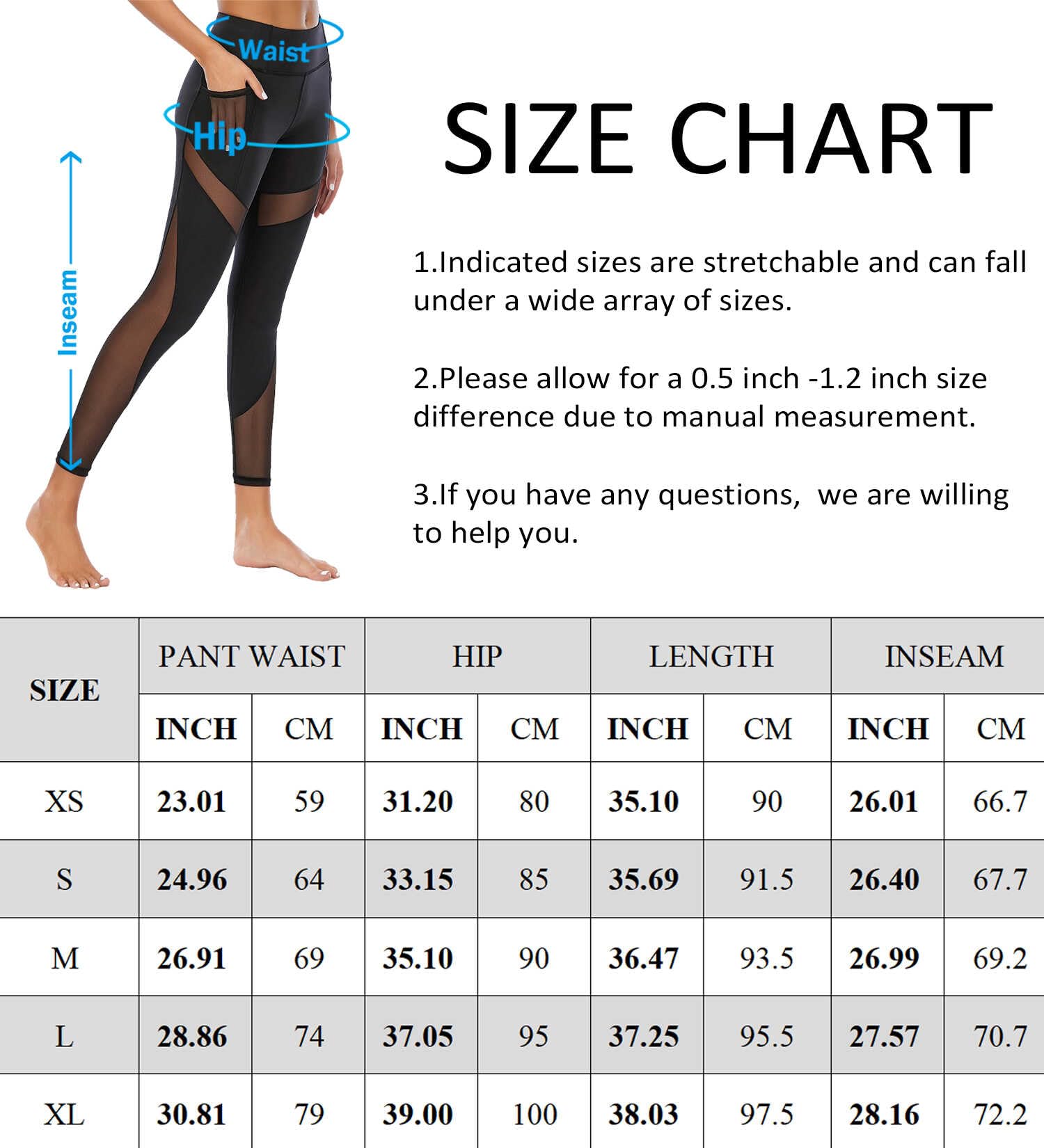 CSTOWN Pantalones de yoga de cintura alta con bolsillos laterales de malla elástica, leggings de entrenamiento, control de barriga, mallas de yoga - negro - X-Large