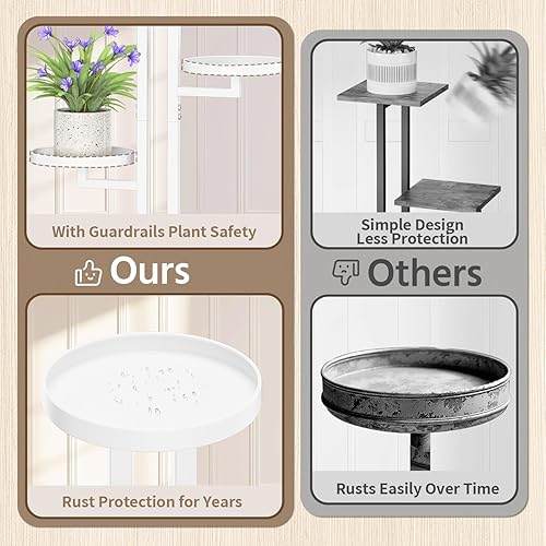 Miniatura 4 de LASZOLA Soporte de Plantas Blanco de 4 Niveles para Interiores, Resistente de Metal, Estante Multinivel Robusto para Flores, Escalera de Madera para