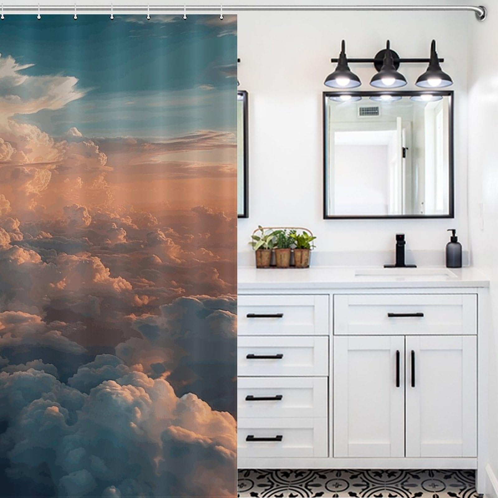 Rideau de douche en tissu anti éclaboussures 152x183 cm motif nuage