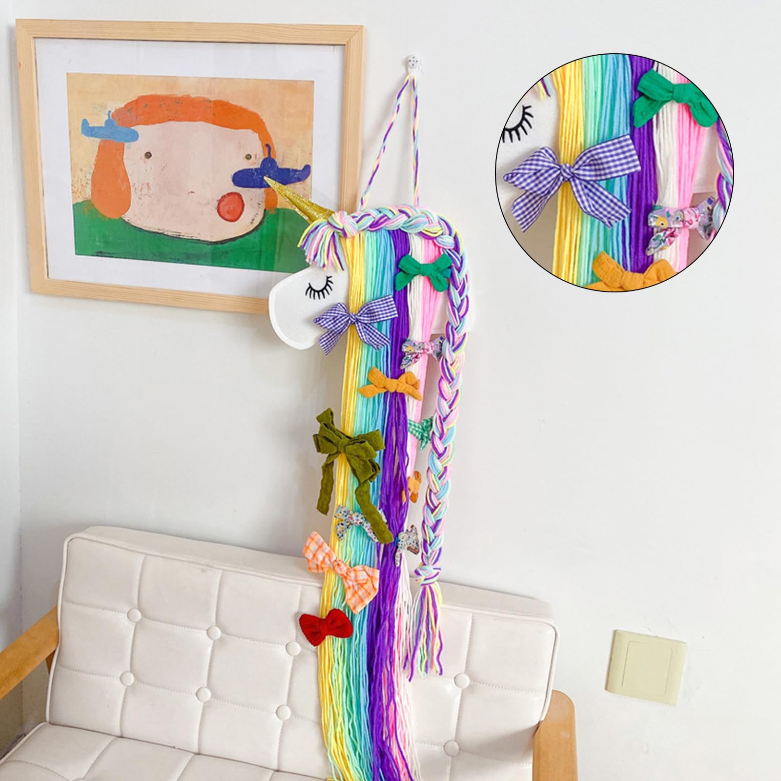 Regenbogen-Einhorn-Haarspangenhalter – Aufbewahrungsorganizer Aus Filz Mit 73 Cm Langen Quasten, Für Clips, Stirnbänder & Schleifen, Bunte Wanddeko Für Mädchen & Kinder
