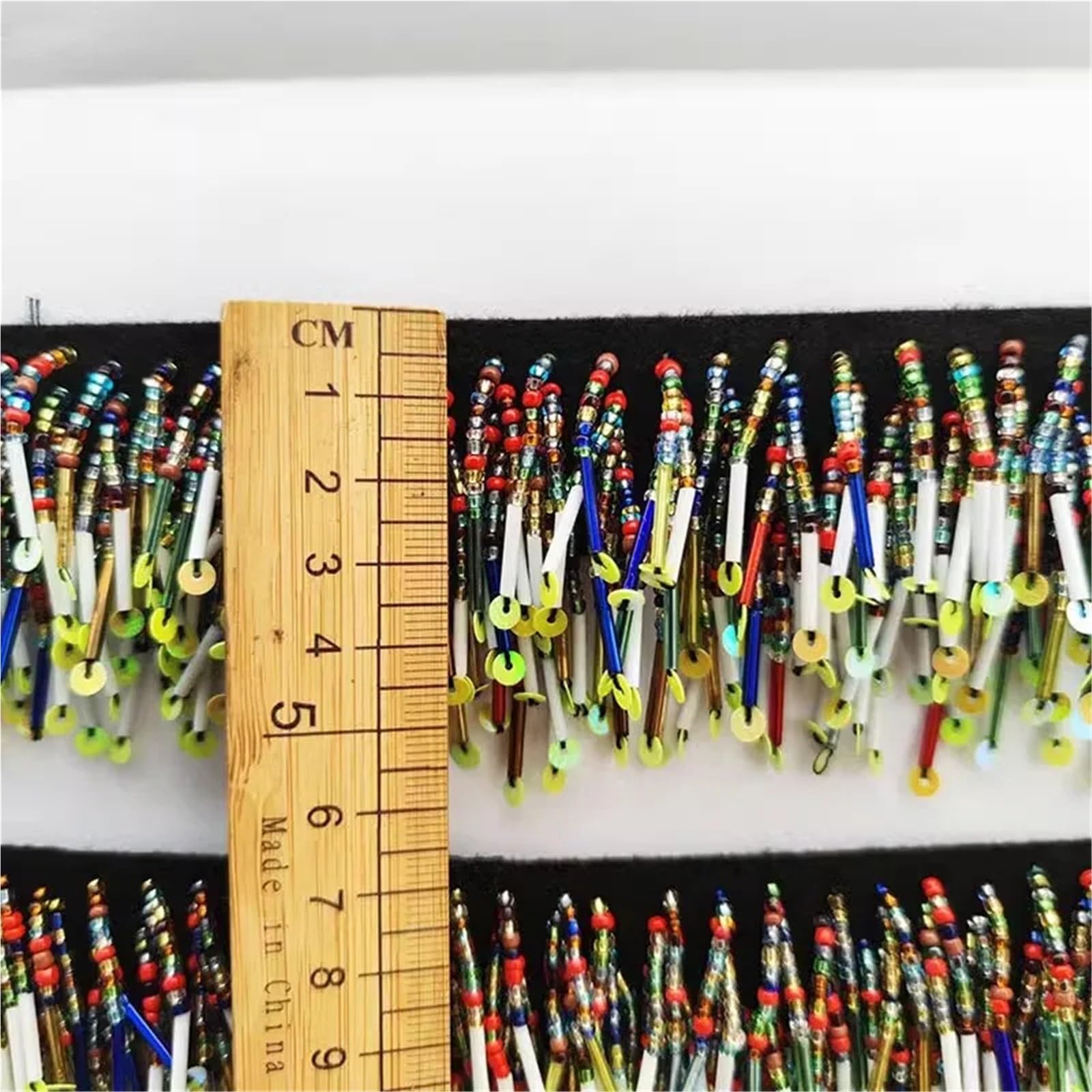 Cenefa con flecos y abalorios Adorno de encaje 3,5 cm ancho | DIY zapatos colgantes hechos a mano con cuentas vestido ropa accesorios de borlas(Yellow 6 row)