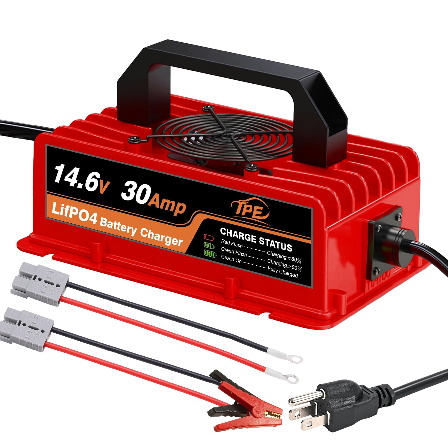 TPE 14.6V 30Amp LiFePO4 Battery Charger 12V 30A Compatible with 12.8V LiFePO4 Batteries for 12 Volt Automotive Trailer RV SUV Boats Batteries