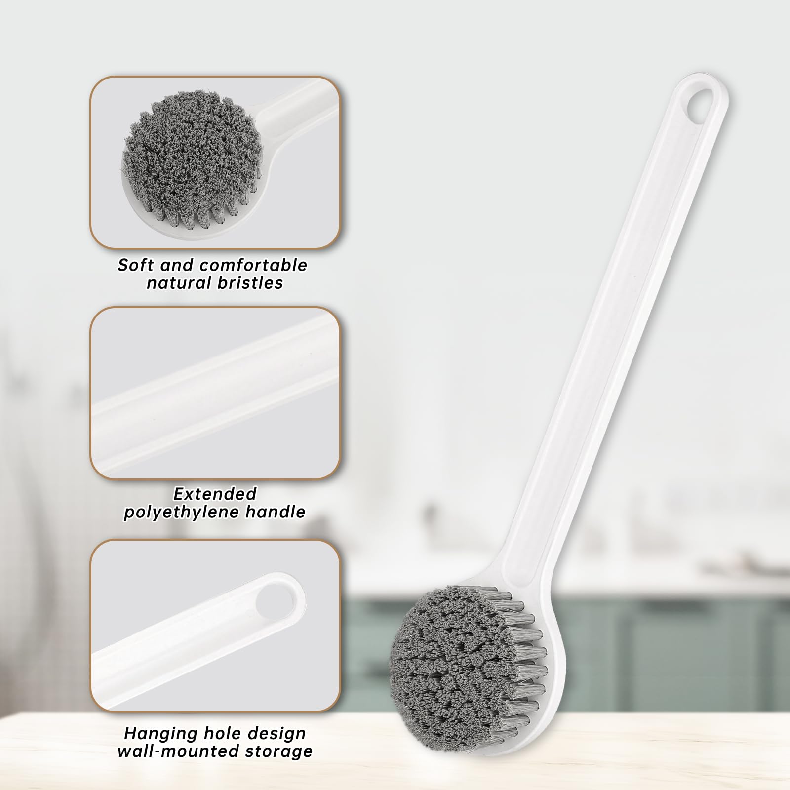 Körperbürste, mit weichen und steifen Borsten, Dusch-Badbürste, langer Griff, sanftes Peeling, Massage, verbessert die Durchblutung, Körperpeeling für nasses oder trockenes Bürsten (2 Stück)