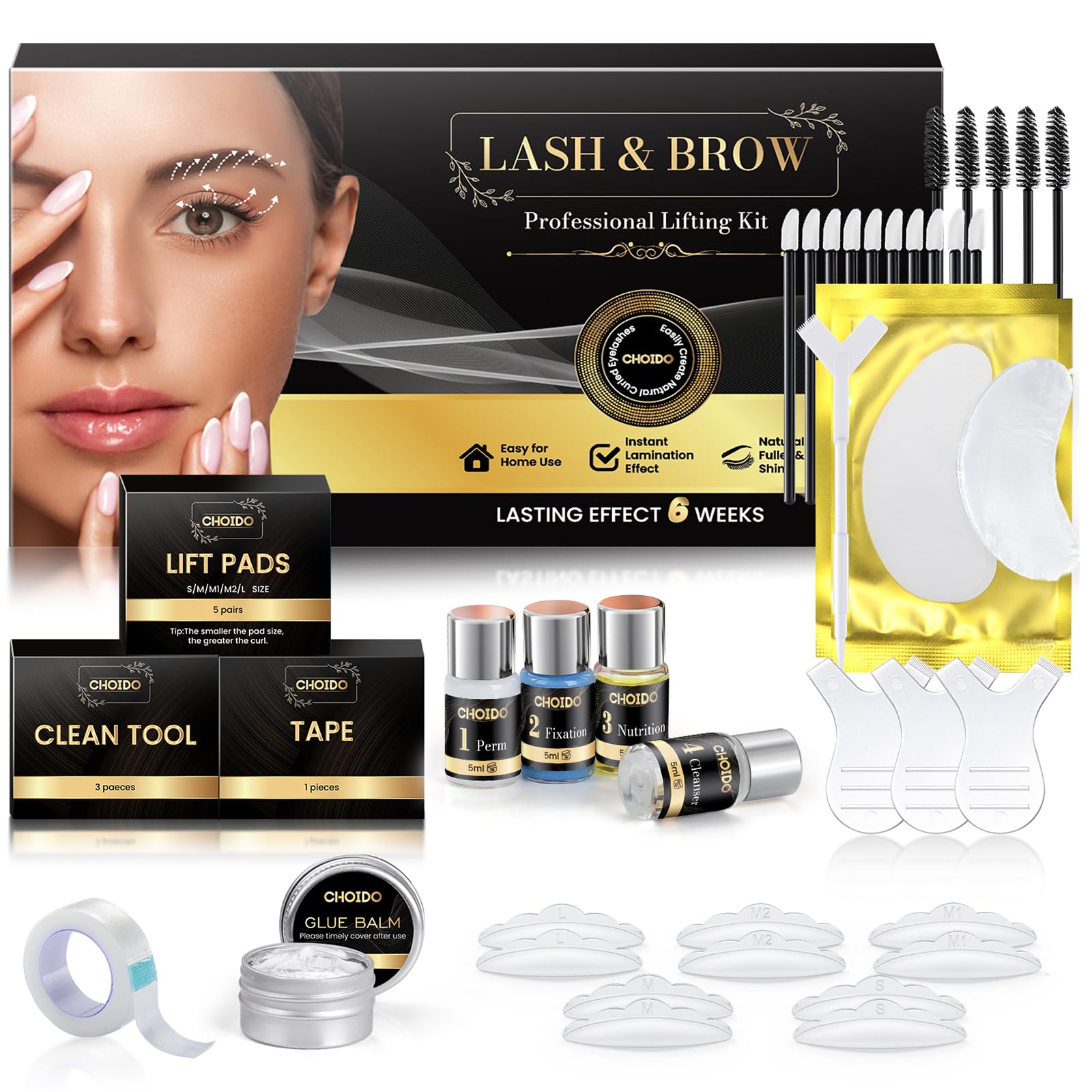 Lash Lift Kit, Eyebrow Lamination Kit, Eyelash Perm Kit, 2 in 1 Professional Eyelash Curling Lash Extension & Eyebrow Lift Kit, Eyelash Lift Kit at Home Diy & Salon, Lasts For 6-8 Weeks (Black)