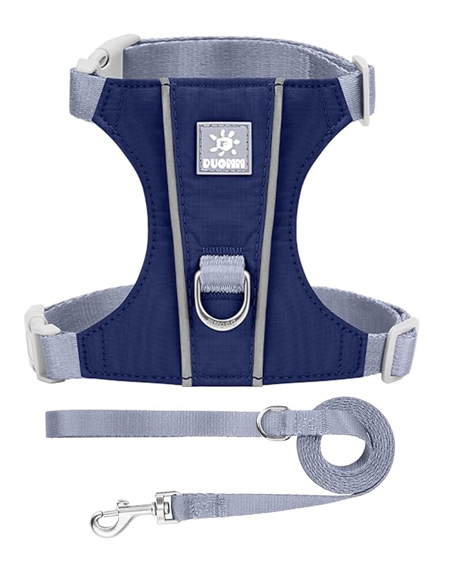 Peitoral para Gatos JUFOO com Guia, Faixas Refletivas e Tecido Taffeta Ajustável, Azul-marinho, Tamanho S