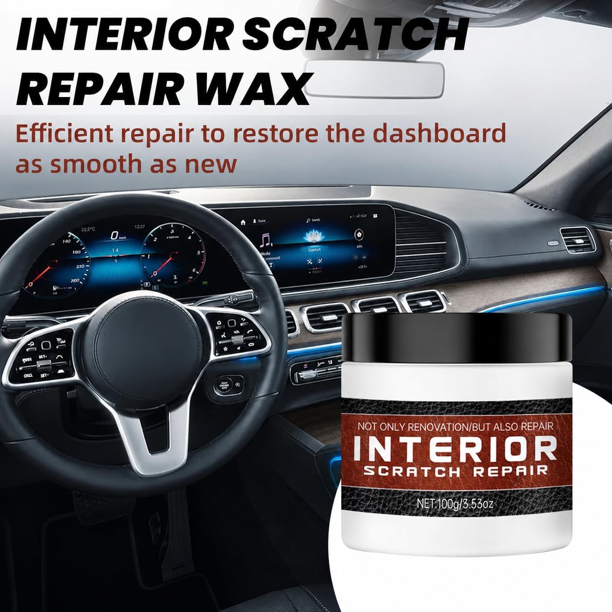 Interior Car Scratch Repair Wax for Dashboard & Plastic Trim - Quick Car Scratch Repair Paste for Vehicles Restores Shine, Easy to Use, 100g