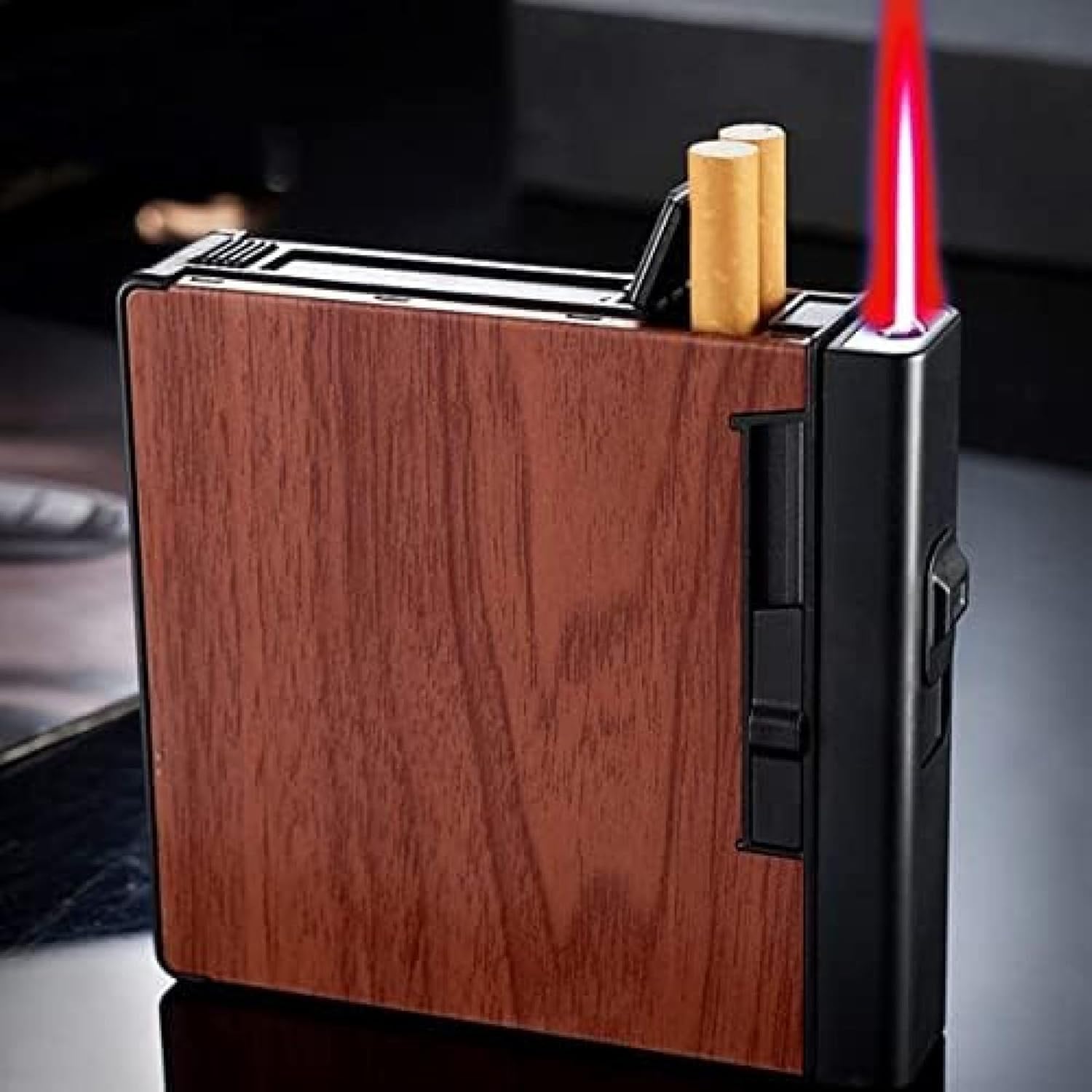 Portasigarette 2 in 1 con Accendino A Torcia A Getto, Confezione Completa da 20 Accendini Antivento E Antiumidità, Accendino A Gas per Sigarette da Campeggio All'aperto, Brown