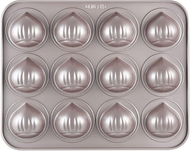 CHEFMADE Muffin Cake pan, 12-Cavity Non-Stick Chestnut-Shaped Bakeware for Oven Baking (Champagne Gold)
