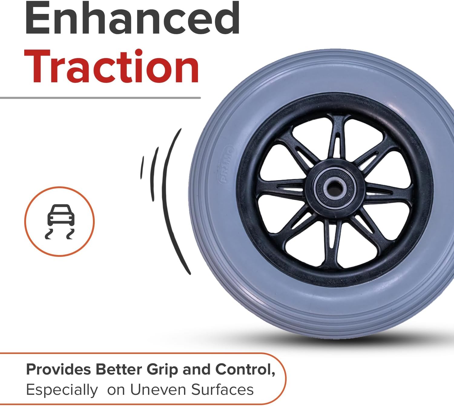 AlveyTech 6" Front Anti-Tip Wheel Assembly for Jazzy, Jet, and Quantum Power Chairs - Replacement Power Chair Wheels with Gray Flat-Free Solid Molded Tire, 608-2RS Bearings (WHLASMB1284 / WHLASMB1436)