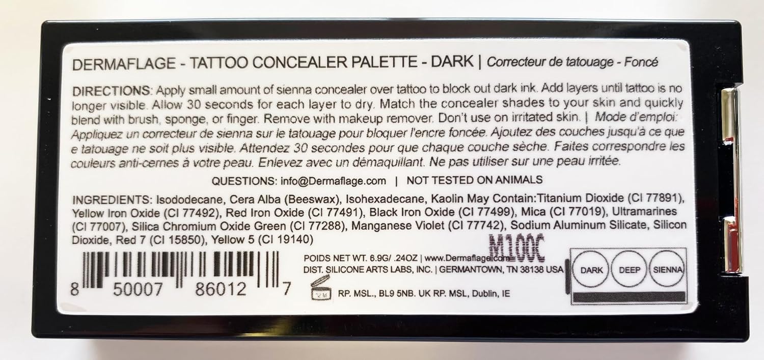 Dermaflage Tattoo Cover Up Makeup (Dark) - Bruise Full Coverage Concealer - Full Coverage Waterproof Concealer for Bruise, Scars & Acne - Smudge Proof Body Makeup Palette with 3 Pro SFX Shades + Brush - Image 3